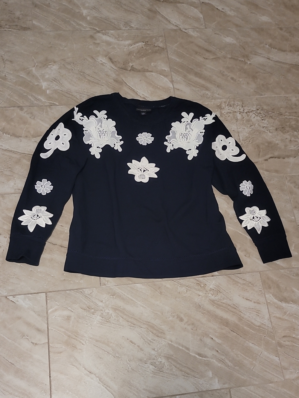Victoria Beckham for Target Navy Crewneck Sweater with White Floral Appliqués